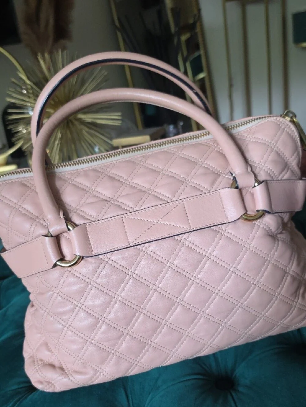 Marc Jacobs Quilted Satchel in Soft Pink with Gold Hardware